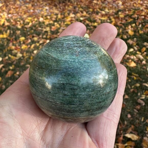 Jade Crystal Spheres Green Chakra Gemstone of Luck and Abundance w Meaning Card - Picture 3 of 10